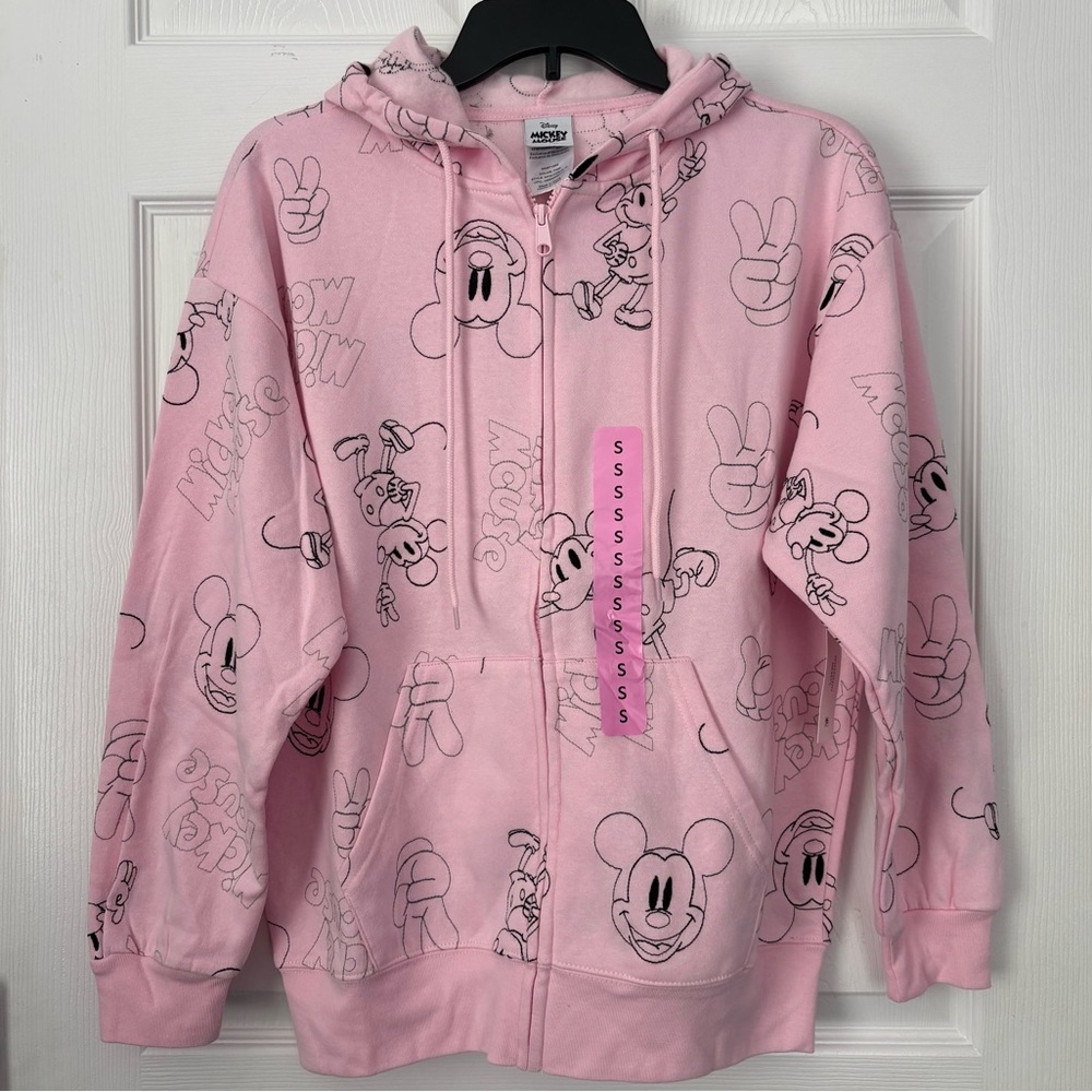 Disney Pink Mickey Mouse Women’s Hoodie Size Small Full Zip NWT Sweat Jacket